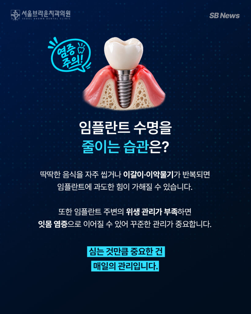 대전임플란트 수명을 줄일 수 있는 이갈이와 구강 위생 습관