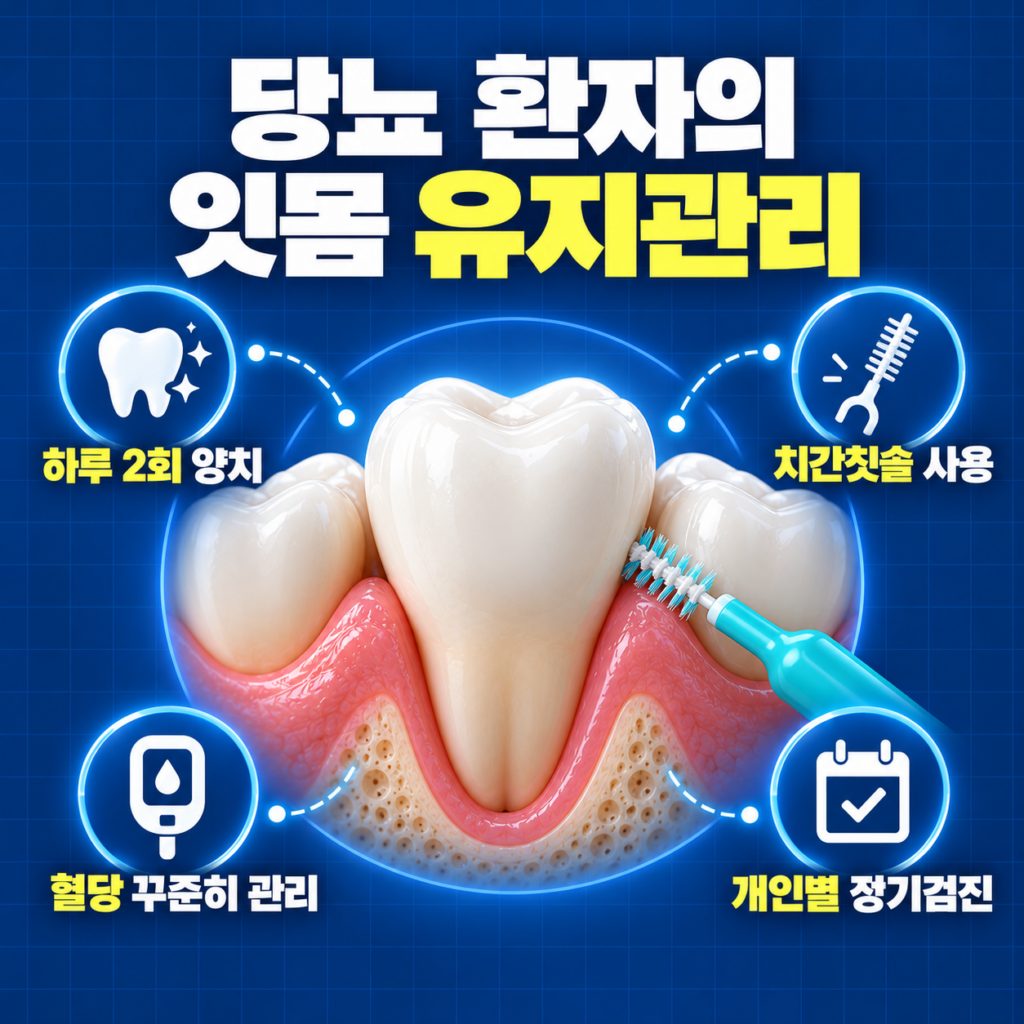 당뇨 환자가 치간칫솔로 잇몸을 관리하는 모습