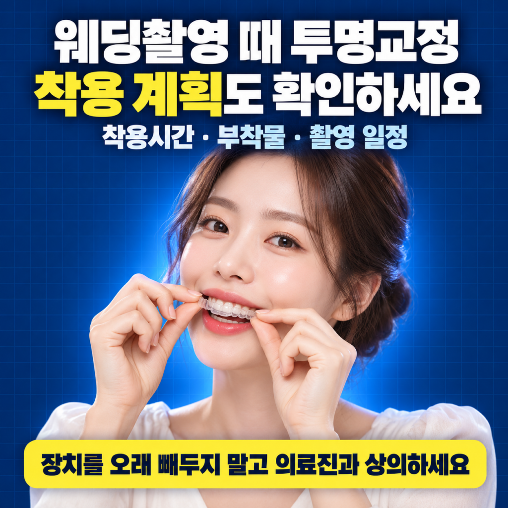 결혼 전 투명교정에서 웨딩촬영 일정과 장치 착용계획을 확인하는 이미지